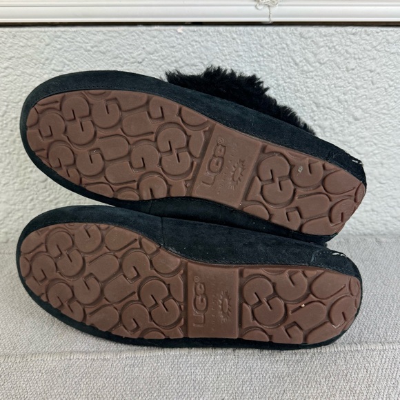 UGG Alena Shearling Cuff Moccasins Slippers Womens US 8 Black Suede - Picture 8 of 8